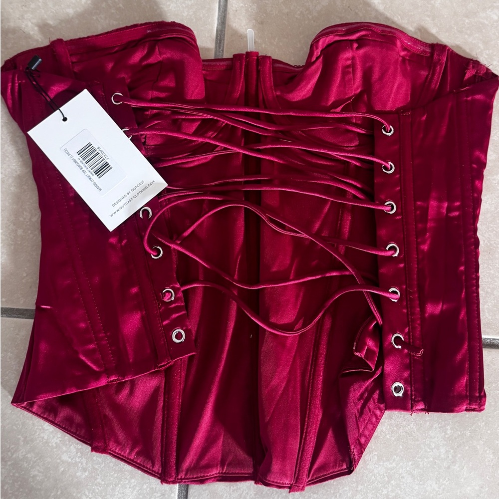 Outcast Summei Corset Top in Burgundy Crop (NWT, M) - Picture 6 of 6